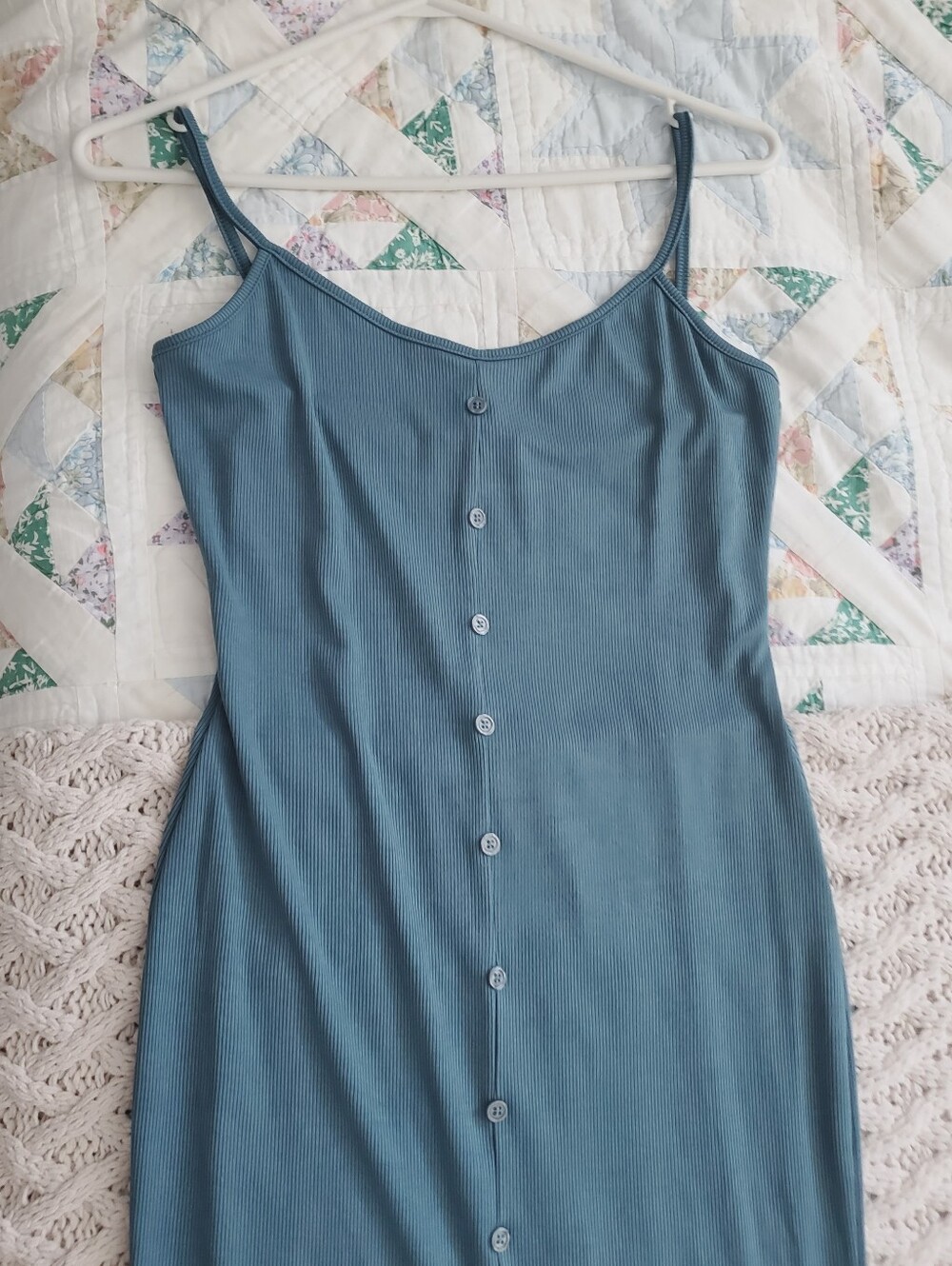 Sleeveless Cadet Teal Button-Front Ribbed Ankle Dress - Picture 6 of 9